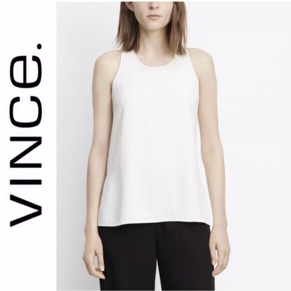✨VINCE Bonded Crepe Sz Medium Blouse Tank Shell Revolve Sleeveless Side Slits✨ - Picture 2 of 9